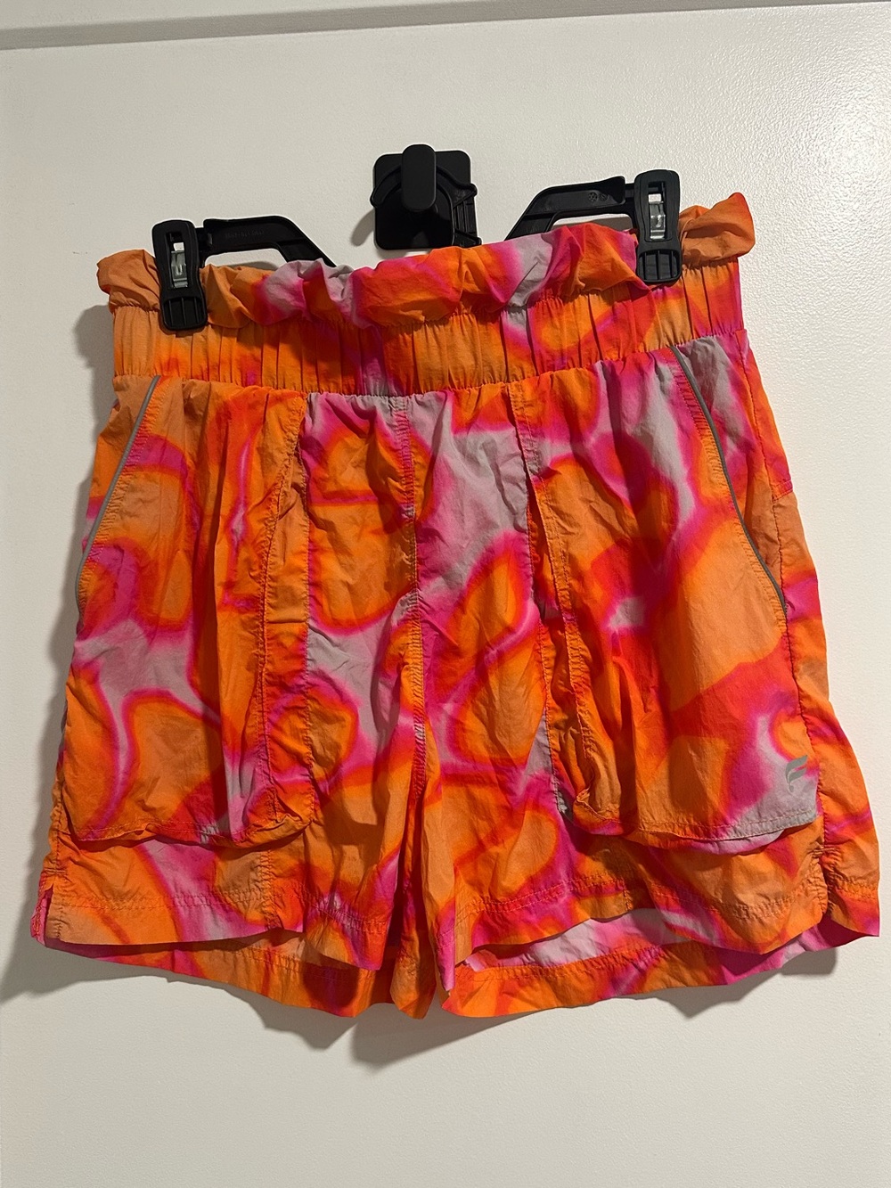 Fabletics Orange & Pink Tie-Dye Paperbag Athletic Shorts